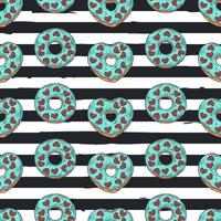 vector naadloos patroon. geglazuurde donuts versierd met toppings, chocolade, noten.