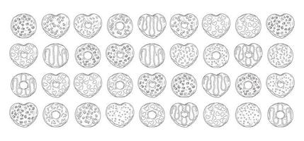 grote vector set geglazuurde donuts versierd met toppings, chocolade, noten.