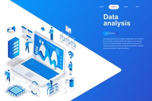 Gegevens analyse moderne platte ontwerp isometrische concept. Analytics en mensenconcept. Bestemmingspaginasjabloon. Conceptuele isometrische vectorillustratie voor web- en grafisch ontwerp. vector