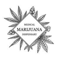 medisch hennep kader. marihuana fabriek ontwerp voor logo sjabloon, verpakking, sociaal media posten. geneeskrachtig legalisatie vector illustratie in schetsen stijl