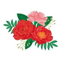 bloem boeket. feestelijk samenstelling met rood bloemen en groen. vector illustratie.