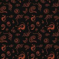 naadloos patroon oranje rook Aan een zwart achtergrond. krullen en wervelingen van rook. vector illustratie, geïsoleerd.