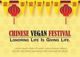 Chinese veganistisch festival kaart en poster reclame in vector ontwerp. rood Chinese brieven lezen is j en betekenis is bewaren zuiverheid beide lichaam en geest voor aanbidden Boeddha in engels.