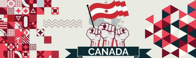 Canada kaart en verheven vuisten. nationaal dag of onafhankelijkheid dag ontwerp voor Canada viering. modern retro ontwerp met abstract pictogrammen. vector illustratie.