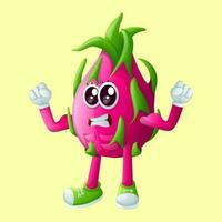 schattig draak fruit karakter tonen uit zijn spieren vector