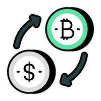 bitcoin naar dollar, concept van valuta uitwisseling vector