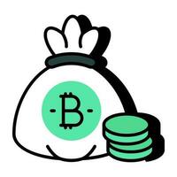 een uniek ontwerp icoon van bitcoin geld zak vector