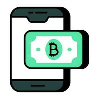 een vlak ontwerp icoon van mobiel bitcoin vector