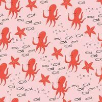 Octopus en zeester -naadloos patroon.hand verdrinken.vector illustratie. vector