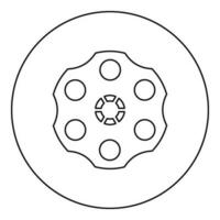de trommel van de revolver icoon in cirkel ronde zwart kleur vector illustratie beeld schets contour lijn dun stijl