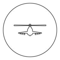 gevecht helikopter aanval leger concept visie voorkant icoon in cirkel ronde zwart kleur vector illustratie beeld schets contour lijn dun stijl