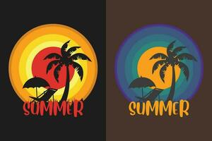 zomer, zomer gevoel, zomer t-shirt, vakantie shirt, familie zomer shirt, vakantie kleding, strand shirt, zomer strand, buitenshuis, palm boom vector