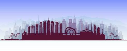 silhouet architectuur gebouw van qatar in doha modern stad achtergrond. vector