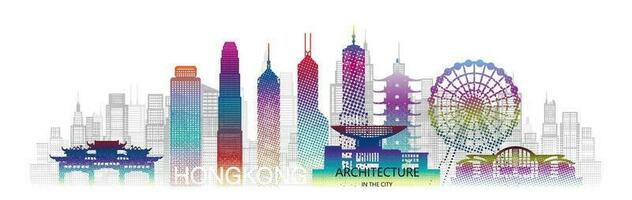 modern architectuur wolkenkrabbers in hong Kong met kleurrijk halftoon. vector