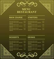 luxe menurestaurant met decoratieve elementen. vector