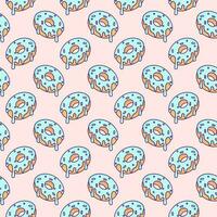 schattig kawaii donut patroon. vector naadloos ontwerp. aanbiddelijk vector naadloos patroon met kawaii stijl donuts in verrukkelijk roze en blauw kleuren, ideaal voor omhulsel papier ontwerp.