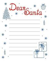 brief naar de kerstman claus sjabloon vector illustratie, Kerstmis wens lijst blanco werkblad met lijnen voor kinderen naar vullen in