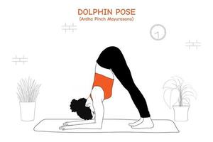 vrouw doet yoga asana dolfijn pose of ardha snuifje mayurasana vector