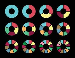 taart grafieken diagrammen set. verschillend kleur cirkels geïsoleerd. infographic element ronde vorm vector