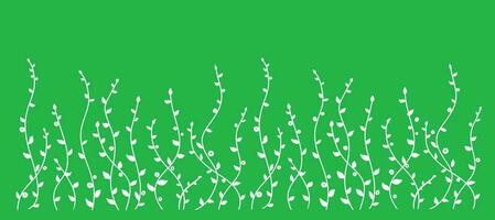 hand- getrokken gemakkelijk wit schets vector illustratie. silhouet wild weide kruiden, bloeiwijze. gazon, kruiden planten Aan een groen achtergrond.vector illustratie.