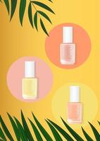 nagellak zomer palm achtergrond. cosmetisch productsjabloon voor reclame, tijdschrift, productmonster vector