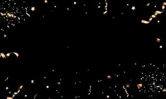 abstracte zwarte feestvakantie achtergrond met confetti en gouden lint vector