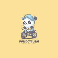 tekenfilm schattig aanbiddelijk panda vervelend een hoed rijden een fiets. panda spelen fiets mascotte logo vector illustratie