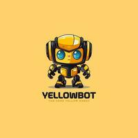 schattig aanbiddelijk tekenfilm bij robot staand in zwart geel kleur. geel zwart robot mascotte logo vector illustratie