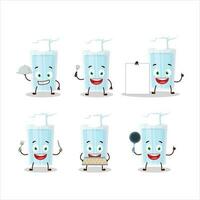 tekenfilm karakter van glas van water met divers chef emoticons vector