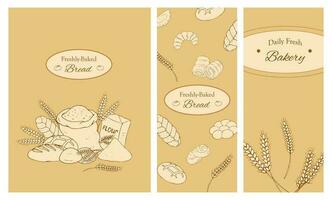 reeks van bakkerij spandoeken. bakkerij achtergrond. brood en gebakje verzameling. vector illustratie.