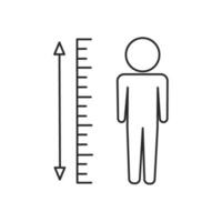 menselijk maatregelen hoogte icoon, schaal met Mens, dun lijn symbool Aan wit achtergrond - vector illustratie.