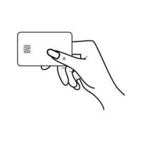 hand- vegen credit kaart gedurende aankoop lijn kunst icoon voor apps en websites. vector illustratie eps 10.