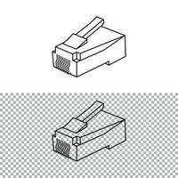 netwerk en ethernet kabel. rj45 modulair pluggen voor solide cat5, cat5e ethernet kabel verbinder. rj45 utp lap kabel. cat6 kabel. rj45 vrouw. vector illustratie eps 10.