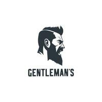 Mens met baard icoon logo ontwerp sjabloon. baard Mens kapper winkel geïsoleerd wijnoogst etiket insigne embleem vector illustratie