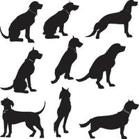 vlak hond silhouet reeks in wit achtergrond vector