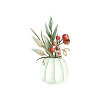 vector waterverf pompoen vaas met droog bloemen illustratie in retro stijl voor halloween ontwerpen
