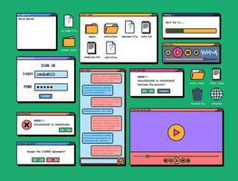 tekenfilm kleur retro browser computer venster elementen set. vector