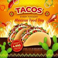 realistisch gedetailleerd 3d taco's Mexicaans voedsel dag advertenties banier concept poster kaart. vector
