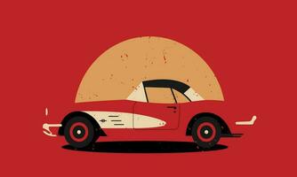 retro auto. oud auto in wijnoogst stijl. rood kleuren. vector illustratie.