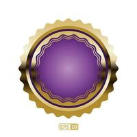 een Purper en goud insigne met een goud grens. luxe Purper insigne en label. vector