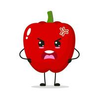 boos rood paprika staan alleen met woedend gezicht klok peper vector