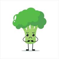 schattig somber broccoli karakter. grappig verdrietig broccoli tekenfilm emoticon in vlak stijl. groente emoji vector illustratie