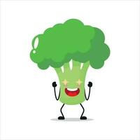 schattig opgewonden broccoli karakter. grappig elektriserend broccoli tekenfilm emoticon in vlak stijl. groente emoji vector illustratie