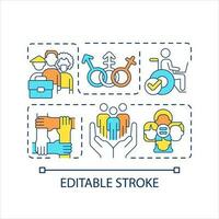 aanmoedigen verscheidenheid in werkplaats concept icoon. voordelen van dei zakelijke strategie. inclusie abstract idee dun lijn illustratie. geïsoleerd schets tekening. bewerkbare geaaid vector