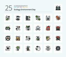 ecologie 25 lijn gevulde icoon pak inclusief groente. eco. energie. gas- station. olie vector