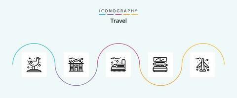 reizen lijn 5 icoon pak inclusief vlak. vliegtuig. spoorweg. venster. hotel vector