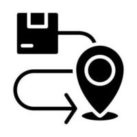 levering route zwart glyph icoon. pakket vervoer. logistiek en Verzending Diensten. navigatie. silhouet symbool Aan wit ruimte. solide pictogram. vector geïsoleerd illustratie