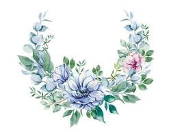 anemoon bloemen waterverf illustratie. blauw, roze en Purper anemonen hand- geschilderd geïsoleerd Aan wit achtergrond. perfect voor bruiloft uitnodigingen, bruids douche en bloemen groet kaarten vector