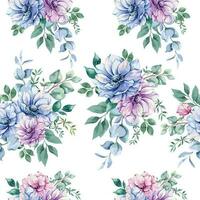 elegant bloemen naadloos patroon met waterverf anemoon bloemen en groen. naadloos bloemen achtergrond in roze, blauw en Purper kleuren vector