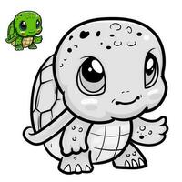 tekenfilm schildpad. zwart en wit illustratie tekenfilm karakter mooi zo gebruik voor mascotte, sticker, kleur boek, kinderen boek, teken, icoon, of ieder ontwerp u willen. vector